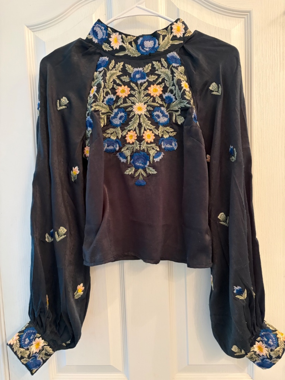 Free People Jessica Blouse Emerald Green with Embroidery XS - Picture 3 of 9